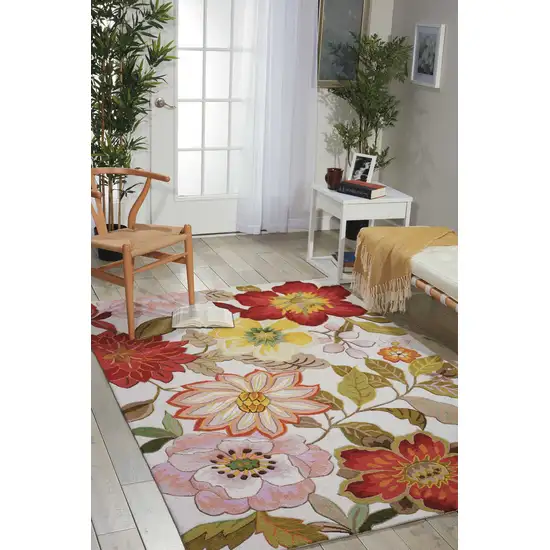 Ivory Tan and Red Floral Area Rug Photo 8