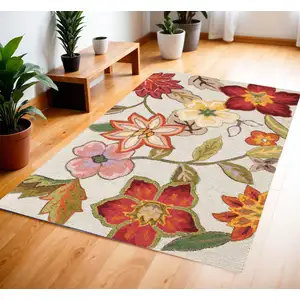 Photo of Ivory Tan and Red Floral Area Rug