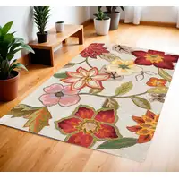 Photo of Ivory Tan and Red Floral Area Rug