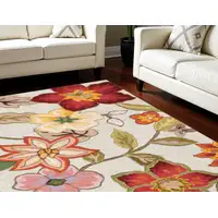 Photo of Ivory Tan and Red Floral Area Rug