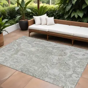 Photo of Ivory Taupe And Beige Abstract Washable Indoor Outdoor Area Rug