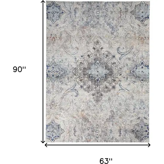 Ivory Taupe And Blue Floral Power Loom Distressed Stain Resistant Area Rug Photo 10