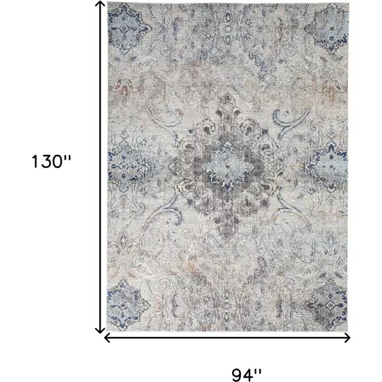 Ivory Taupe And Blue Floral Power Loom Distressed Stain Resistant Area Rug Photo 10