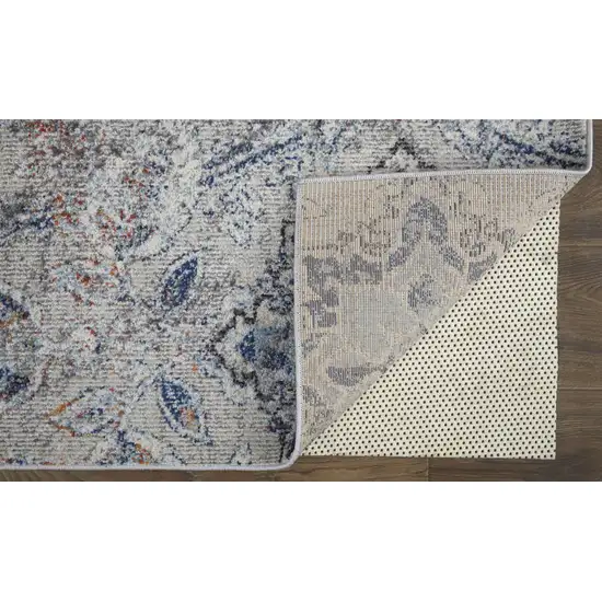 Ivory Taupe And Blue Floral Power Loom Distressed Stain Resistant Area Rug Photo 3