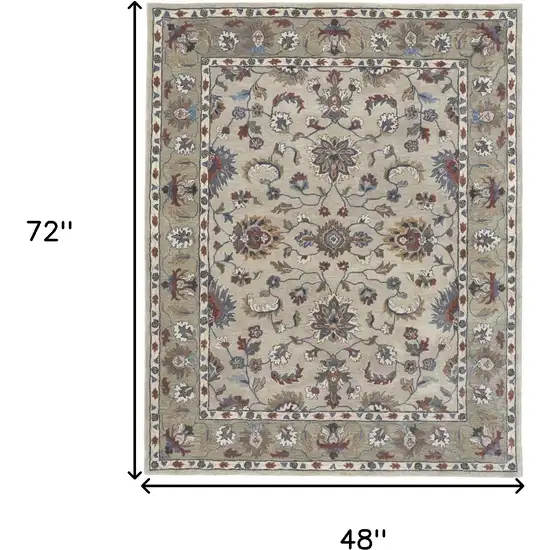 Ivory and Blue Wool Floral Hand Tufted Area Rug Photo 3