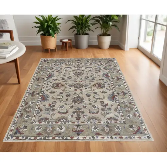 Ivory and Blue Wool Floral Hand Tufted Area Rug Photo 1