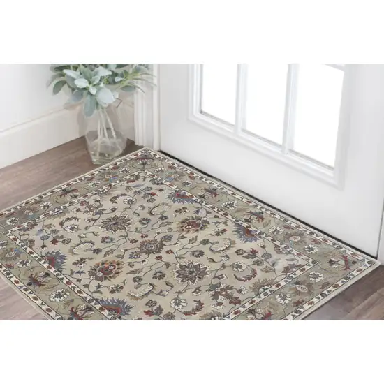 Ivory and Blue Wool Floral Hand Tufted Area Rug Photo 1