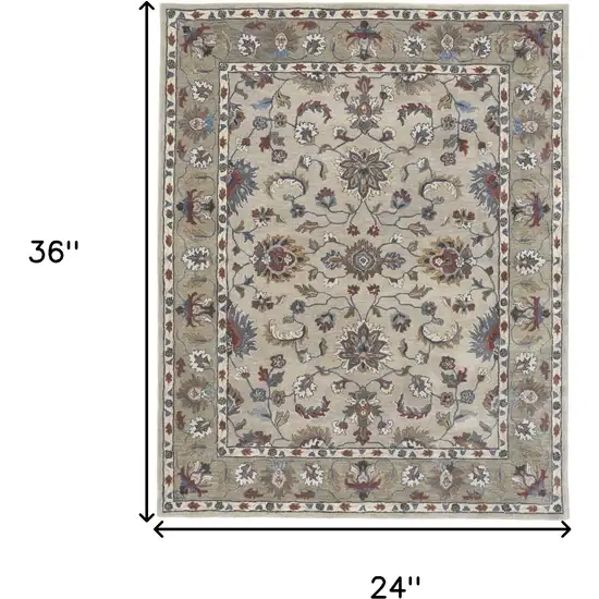 Ivory and Blue Wool Floral Hand Tufted Area Rug Photo 3