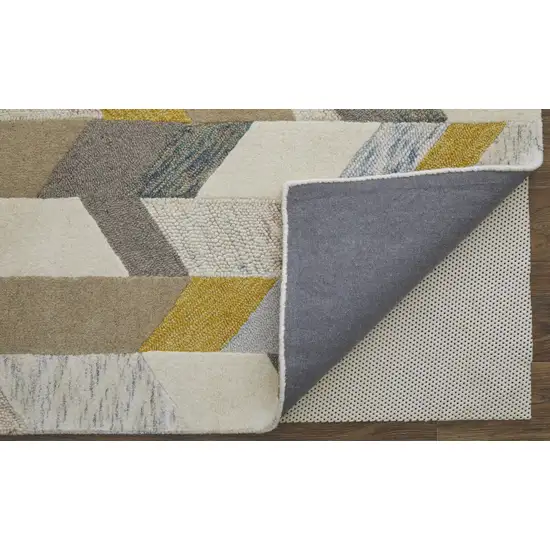 Ivory Taupe And Blue Wool Geometric Tufted Handmade Area Rug Photo 9