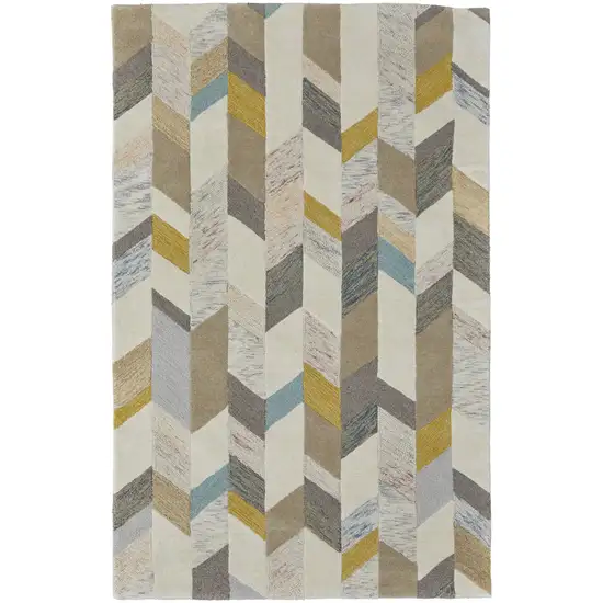 Ivory Taupe And Blue Wool Geometric Tufted Handmade Area Rug Photo 1