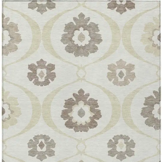 Ivory Taupe And Brown Medallion Washable Indoor Outdoor Area Rug Photo 8