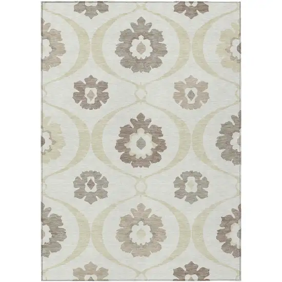 Ivory Taupe And Brown Medallion Washable Indoor Outdoor Area Rug Photo 2