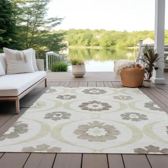 Ivory Taupe And Brown Medallion Washable Indoor Outdoor Area Rug Photo 9