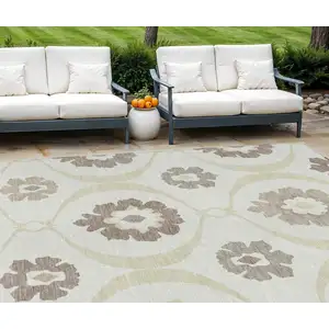 Photo of Ivory Taupe And Brown Medallion Washable Indoor Outdoor Area Rug