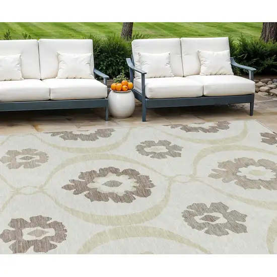 Ivory Taupe And Brown Medallion Washable Indoor Outdoor Area Rug Photo 1