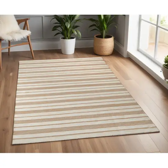 Brown and Ivory Striped Hand Woven Area Rug Photo 1