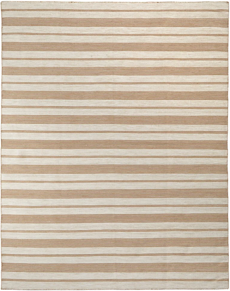 Ivory Taupe And Brown Striped Dhurrie Hand Woven Stain Resistant Area Rug Photo 1