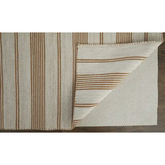 Ivory Taupe And Brown Striped Dhurrie Hand Woven Stain Resistant Area Rug Photo 4