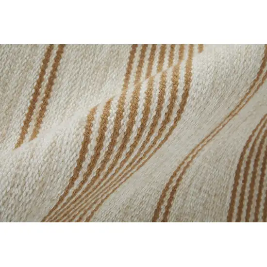 Ivory Taupe And Brown Striped Dhurrie Hand Woven Stain Resistant Area Rug Photo 8