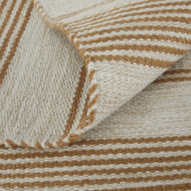 Ivory Taupe And Brown Striped Dhurrie Hand Woven Stain Resistant Area Rug Photo 5