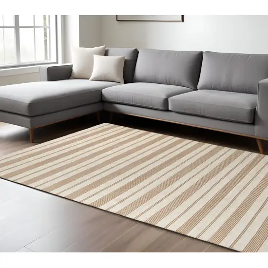 Brown and Ivory Striped Hand Woven Area Rug Photo 1