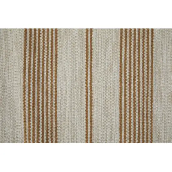 Ivory Taupe And Brown Striped Dhurrie Hand Woven Stain Resistant Area Rug Photo 9