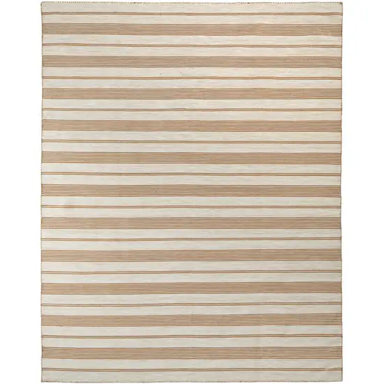 Ivory Taupe And Brown Striped Dhurrie Hand Woven Stain Resistant Area Rug Photo 1