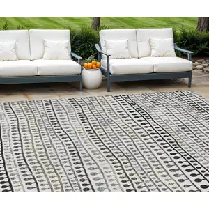 Photo of Ivory Taupe And Charcoal Striped Washable Indoor Outdoor Area Rug