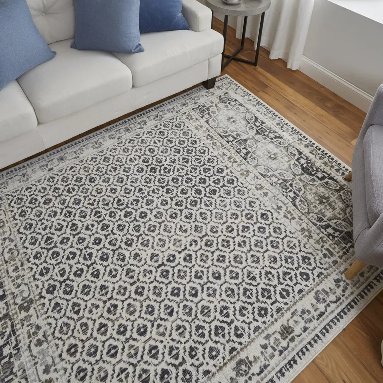 Ivory Taupe And Gray Abstract Stain Resistant Area Rug Photo 2