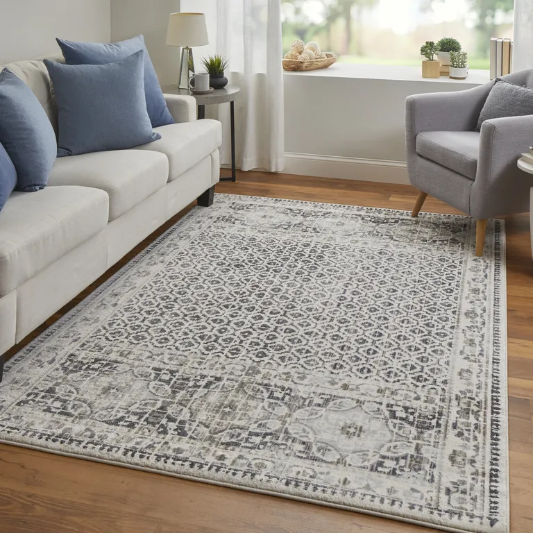 Ivory Taupe And Gray Abstract Stain Resistant Area Rug Photo 3