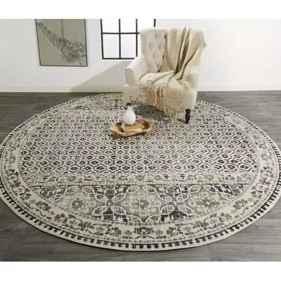 Ivory Taupe And Gray Round Abstract Stain Resistant Area Rug Photo 3