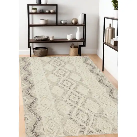 Ivory Taupe And Gray Wool Geometric Tufted Handmade Stain Resistant Area Rug Photo 1