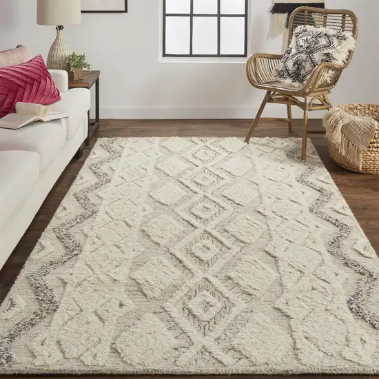 Ivory Taupe And Gray Wool Geometric Tufted Handmade Stain Resistant Area Rug Photo 2