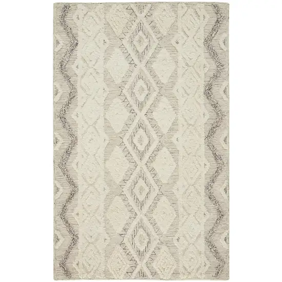 Ivory Taupe And Gray Wool Geometric Tufted Handmade Stain Resistant Area Rug Photo 1