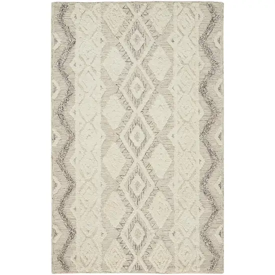 Ivory Taupe And Gray Wool Geometric Tufted Handmade Stain Resistant Area Rug Photo 1