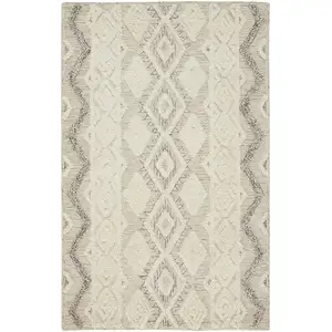 Photo of Ivory Taupe And Gray Wool Geometric Tufted Handmade Stain Resistant Area Rug