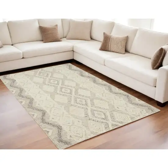 Ivory Taupe And Gray Wool Geometric Tufted Handmade Stain Resistant Area Rug Photo 1