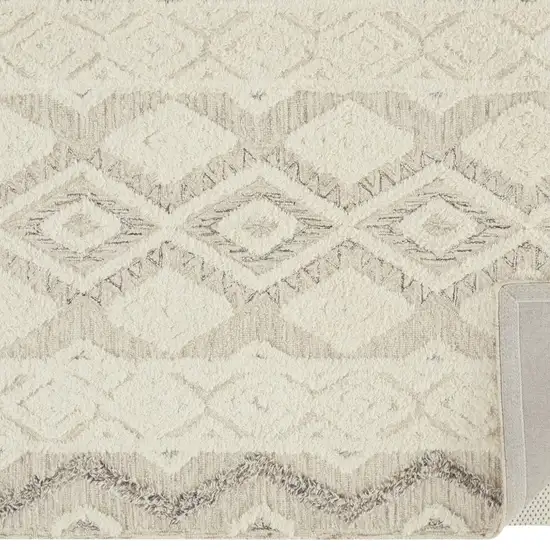 Ivory Taupe And Gray Wool Geometric Tufted Handmade Stain Resistant Area Rug Photo 6