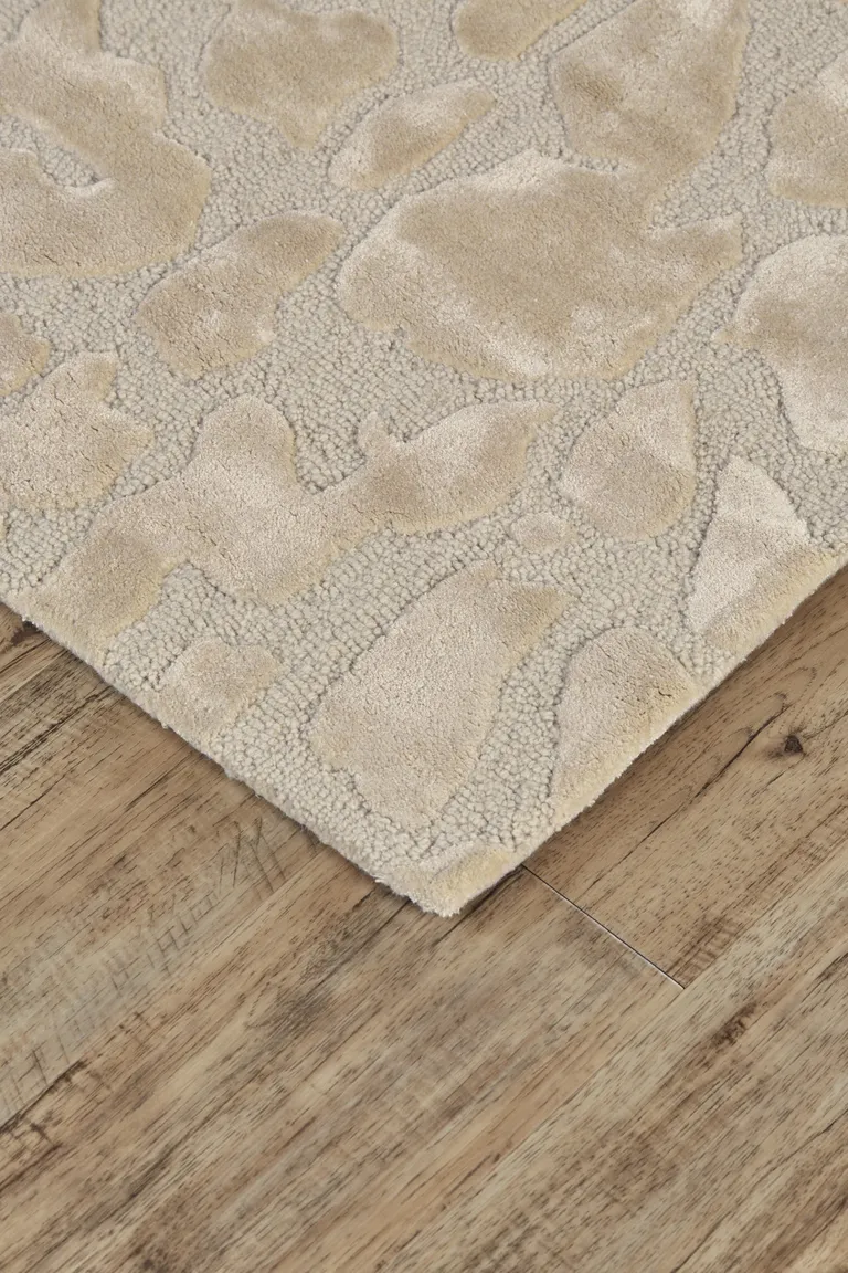 Ivory Taupe And Tan Abstract Tufted Handmade Area Rug Photo 4