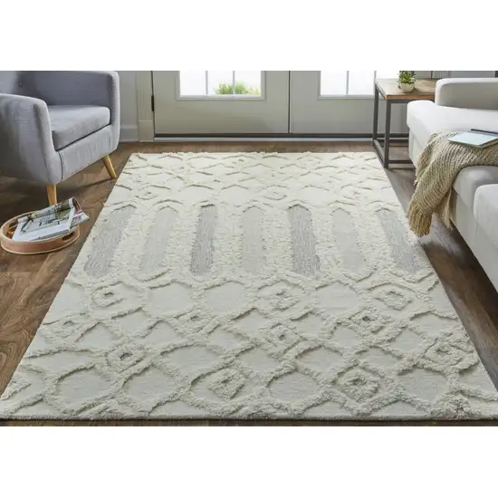 Ivory Taupe And Tan Wool Geometric Tufted Handmade Stain Resistant Area Rug Photo 6