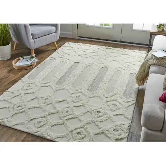 Ivory Taupe And Tan Wool Geometric Tufted Handmade Stain Resistant Area Rug Photo 5