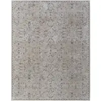 Photo of Ivory Taupe and Blue Abstract Power Loom Worn Faded Area Rug With Fringe