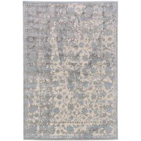 Ivory Taupe and Blue Abstract Power Loom Worn Faded Area Rug Photo 1