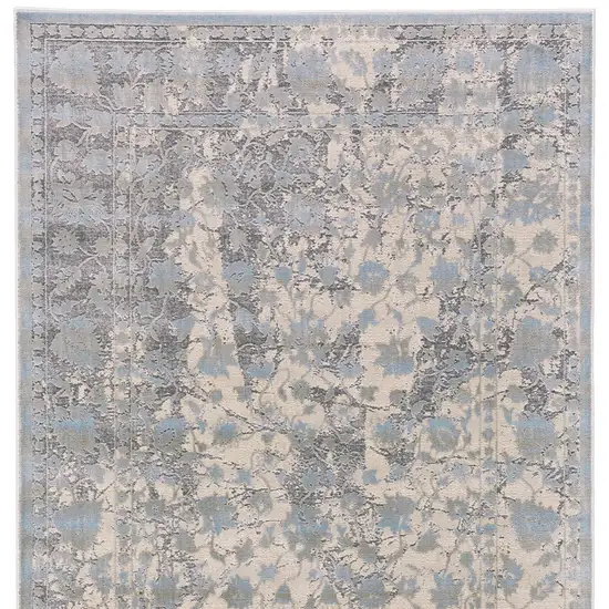 Ivory Taupe and Blue Abstract Power Loom Worn Faded Area Rug Photo 3