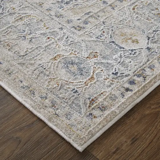 Ivory Taupe and Blue Oriental Power Loom Worn Faded Area Rug With Fringe Photo 8