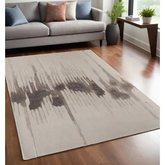 Ivory Taupe and Brown Abstract Hand Tufted Area Rug Photo 2