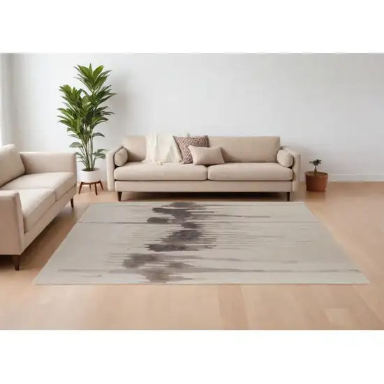 Ivory Taupe and Brown Abstract Hand Tufted Area Rug Photo 1