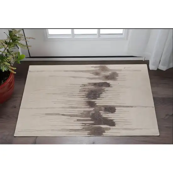 Ivory Taupe and Brown Abstract Hand Tufted Area Rug Photo 1