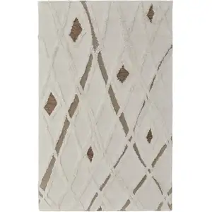 Photo of Ivory Taupe and Brown Wool Geometric Hand Tufted Area Rug