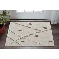 Photo of Ivory Taupe and Brown Wool Geometric Hand Tufted Area Rug